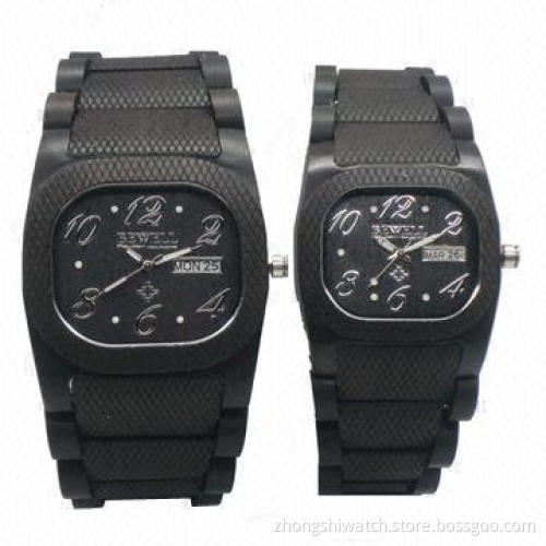 Lover Wooden Watches with Black Chocolate Case and Band, Japanese Quartz Movement and 1-year Warrant
